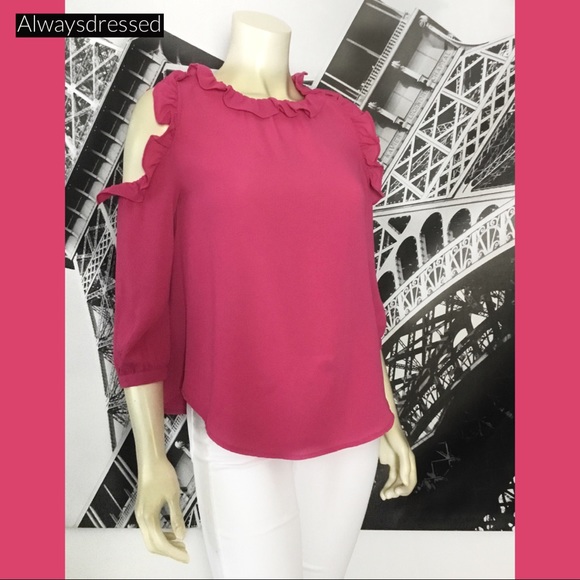 MINE Fuchsia Cold Shoulder Blouse - Picture 1 of 4